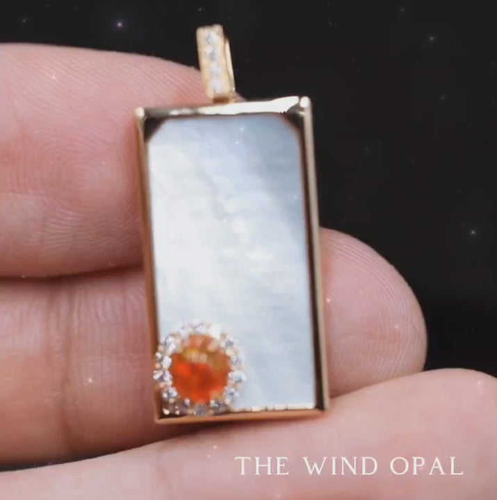 Fire Opal Halo Diamond & Mother of Pearl Necklace