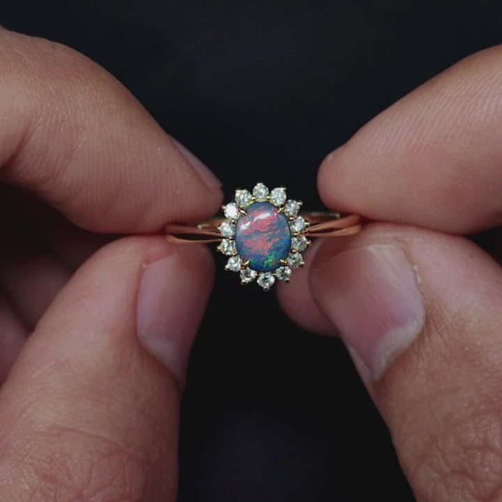 The Modern Classic - Black Opal Diamond Halo Engagement Ring