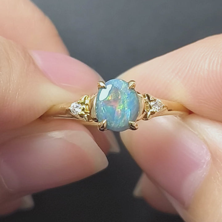 Black Opal & Diamond Engagement Wedding Ring