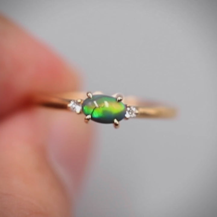 Cat Eye Australian Black Opal Diamond Engagement Ring