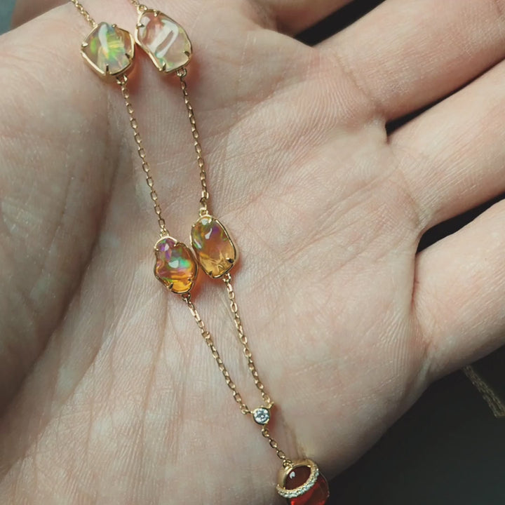Stylish Five Charms Fire Opal Diamond Necklace