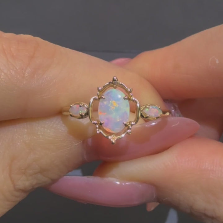  Australian Solid Opal Engagement Ring 14K Yellow Gold