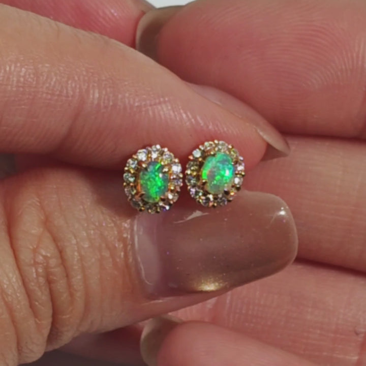 Stunning Dark Crystal Opal Diamond Hola Stud Earrings