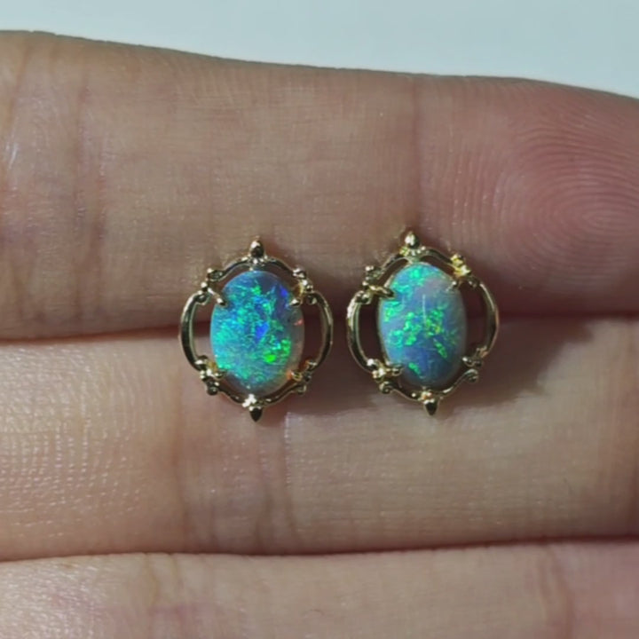 Australian Solid Black Opal Stud Earrings