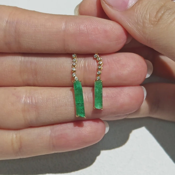 Colombian Raw Emerald Diamond Drop Earrings