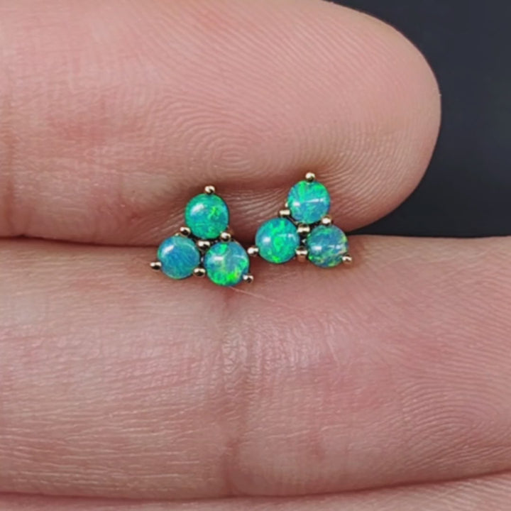 Minimalist Three Stone Opal Stud Earrings