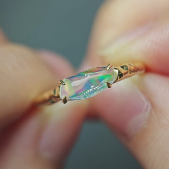 Minimalist Mexican Fire Opal Engagement Ring 14K Yellow Gold