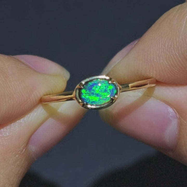 Australian Black Opal Engagement Wedding Ring 14K