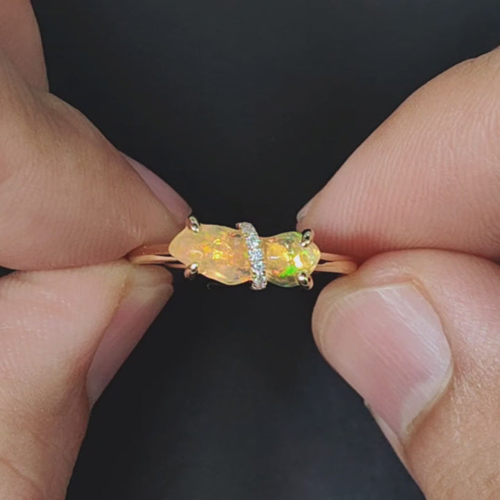 Rare Two-Color Fire Opal Diamond Engagement Ring