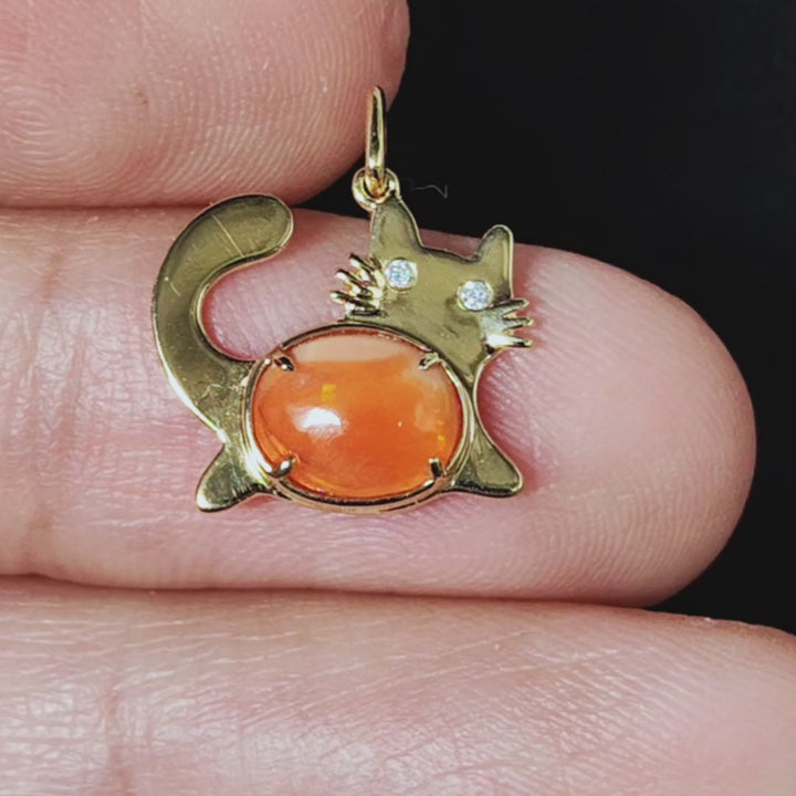 Fat Orange Cat - Fire Opal & Diamond Necklace