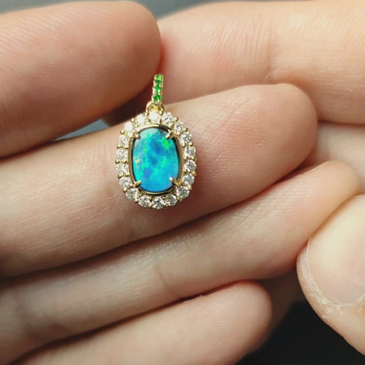 Halo Diamond Tsavorite Boulder Opal Necklace