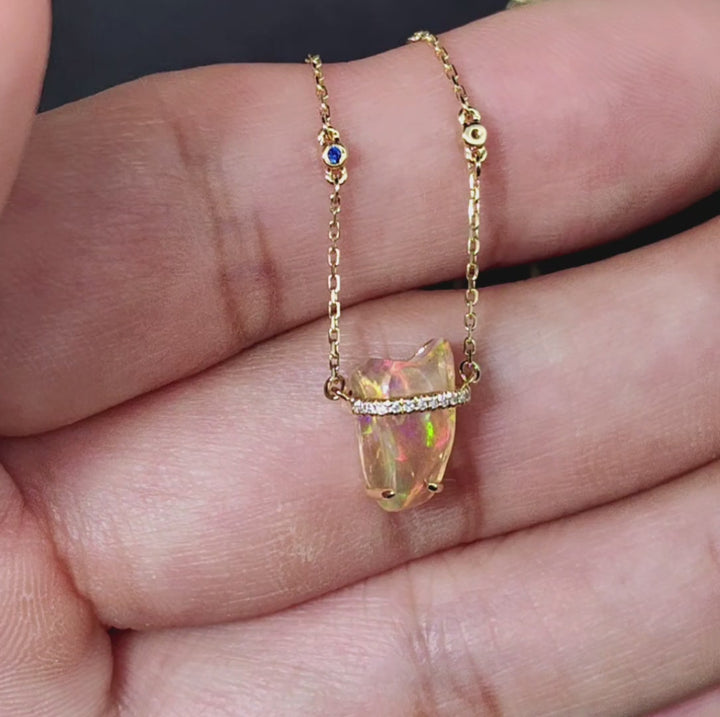 One-of-Kind Fire Opal Diamond Sapphire Necklace