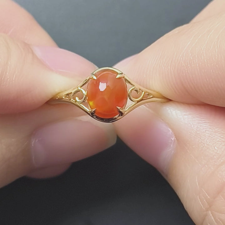 Red Fire Opal Cabochon Engagement Ring