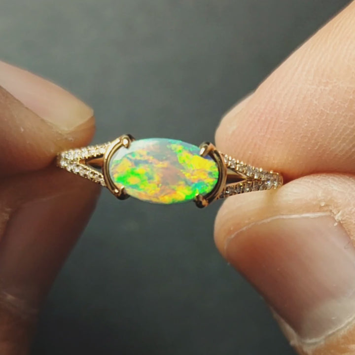 Black Opal Split Shank Engagement Ring