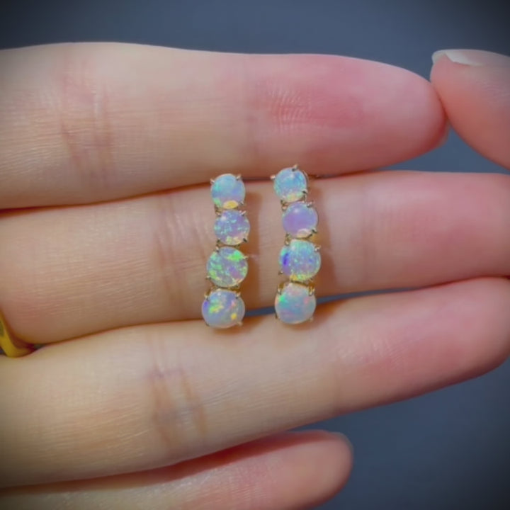 14K Gold Australian Opal Dangle Earrings
