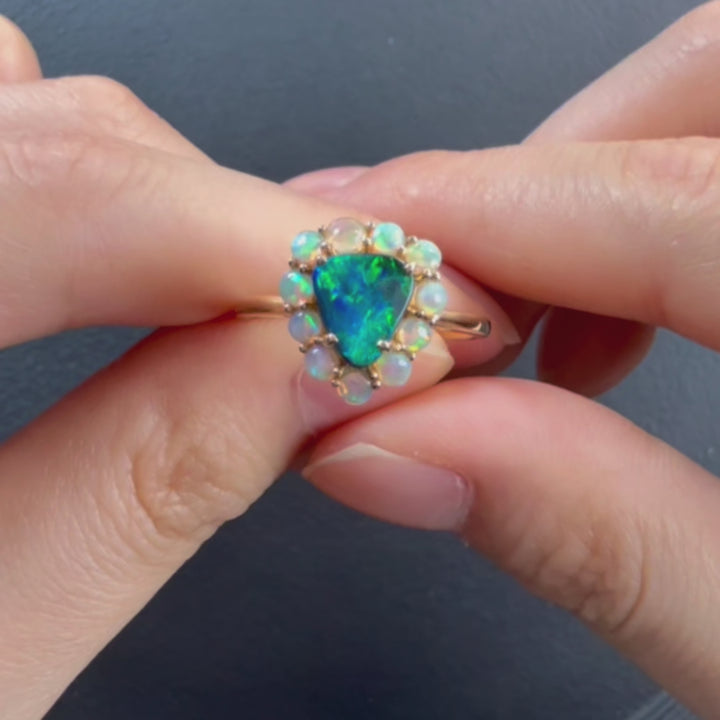 Boulder Opal Blossom Ring with Crystal Opal Halo