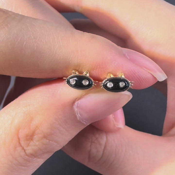 Mystic Black Cat Stud Earrings