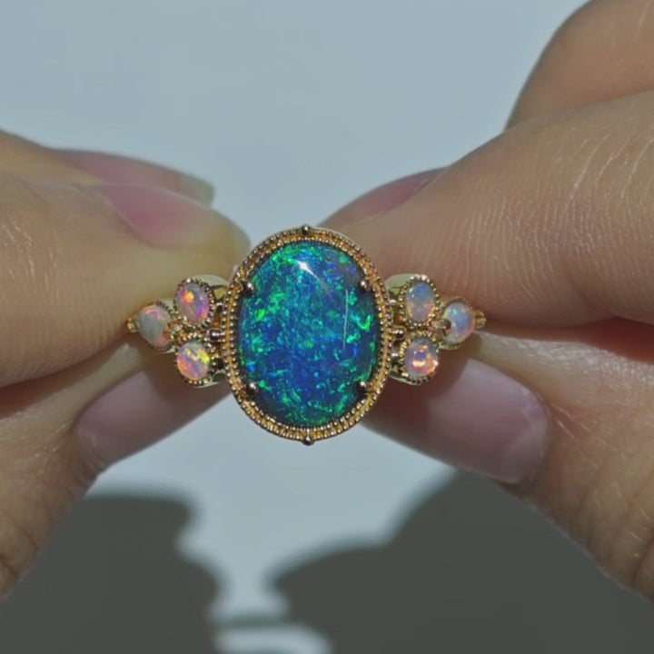 Blue Black Opal & Crystal Opal Engagement Ring