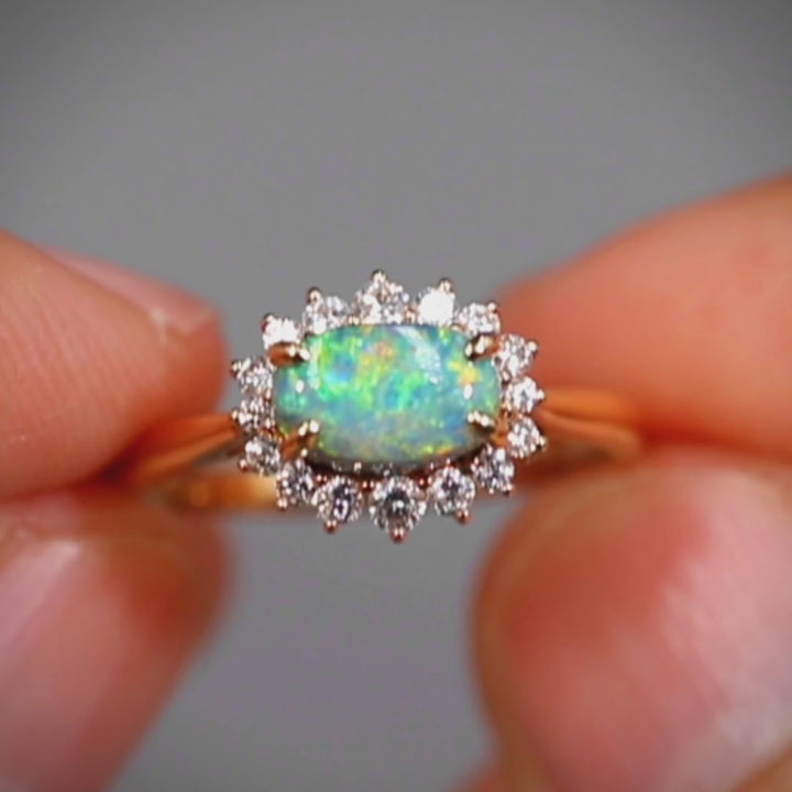 Beautiful Black Opal Diamond Halo Engagement Ring