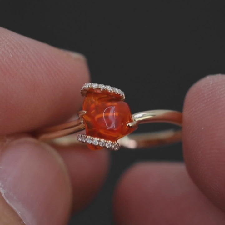 Ribbon Wrap Fire Opal Diamond Engagement Ring