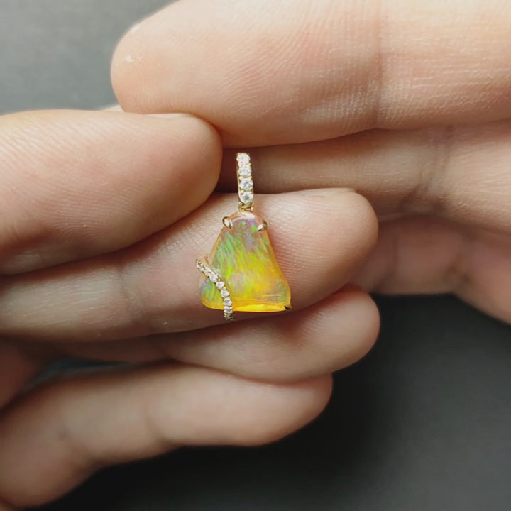 Triangle Fire Opal Gold Necklace