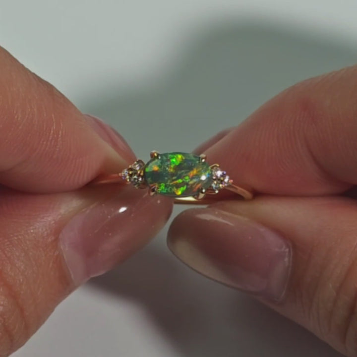 Bright Australian Black Opal Diamond Engagement Ring