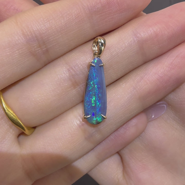 Australian Boulder Opal Pendant Necklace 14K Yellow Gold
