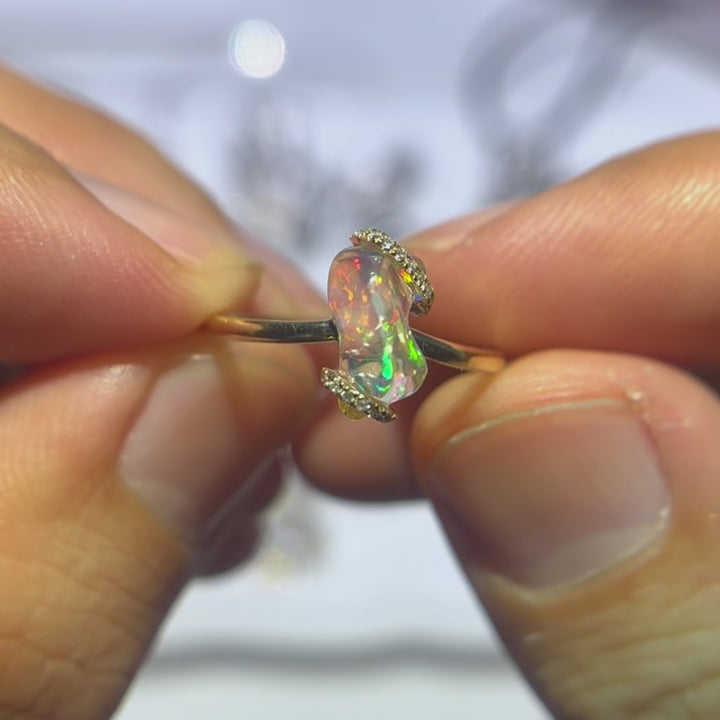 Ribbon Wrap Fire Opal Diamond Engagement Wedding Ring