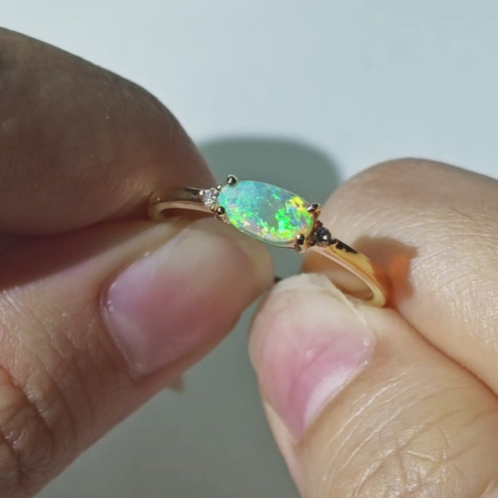 Australian Solid Opal Diamond Engagement Ring