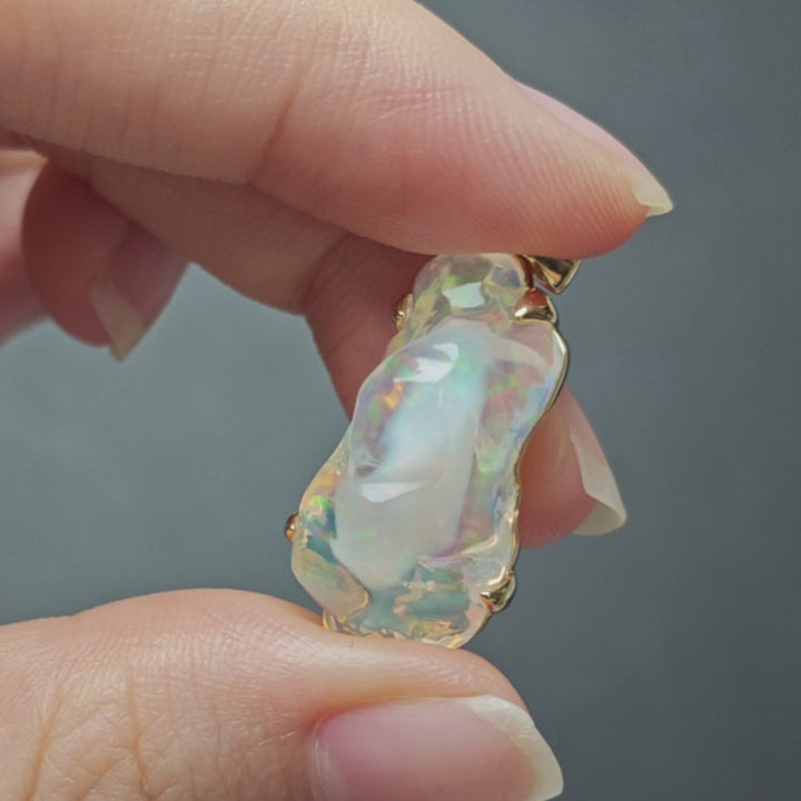 Fire Opal Pendant Necklace 14K Yellow Gold