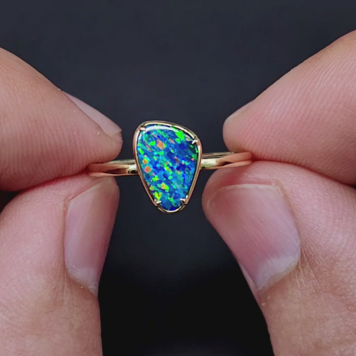 Unique Pattern Doublet Opal Engagement Ring