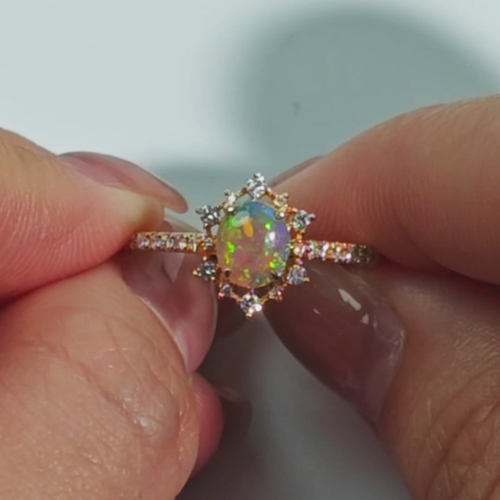 Stunning Semi Black Opal Diamond Halo Engagement Ring