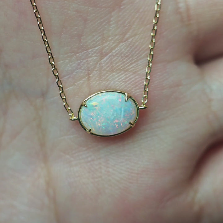 Minimalist Oval Australian Solid Opal Bracelet in 14K Yellow Gold