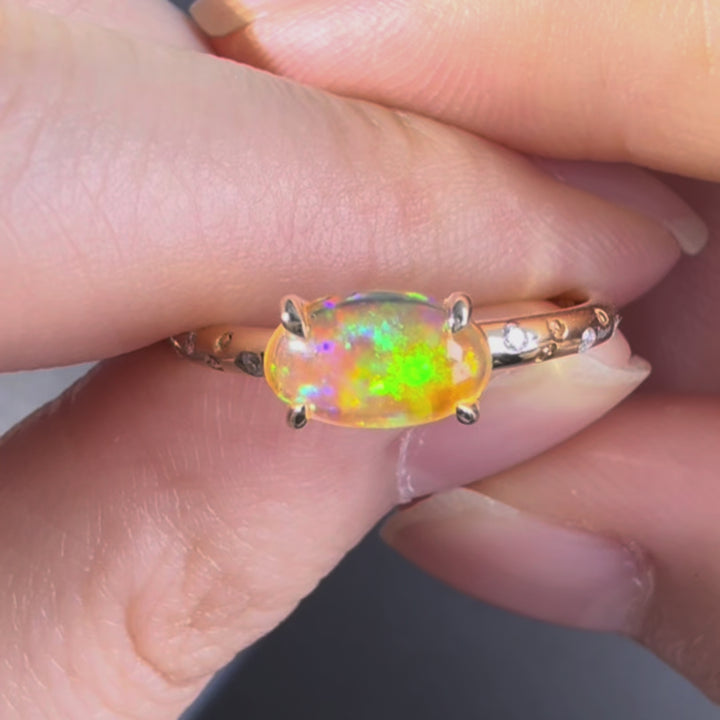Gold Engagement Ring with Mexican Fire Opal Diamonds