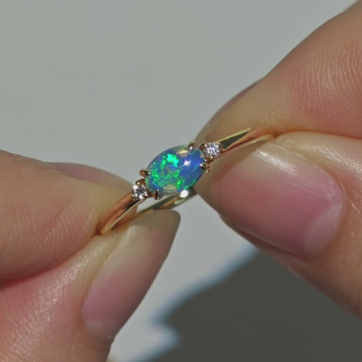 Black Opal & Diamond Ring 14K Yellow Gold