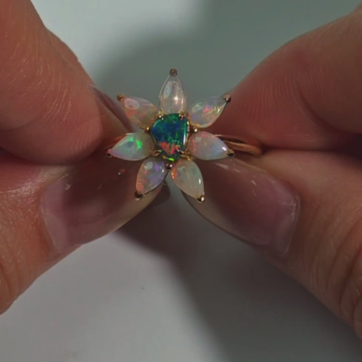 Australian Doublet Opal & White Opal Engagement Ring