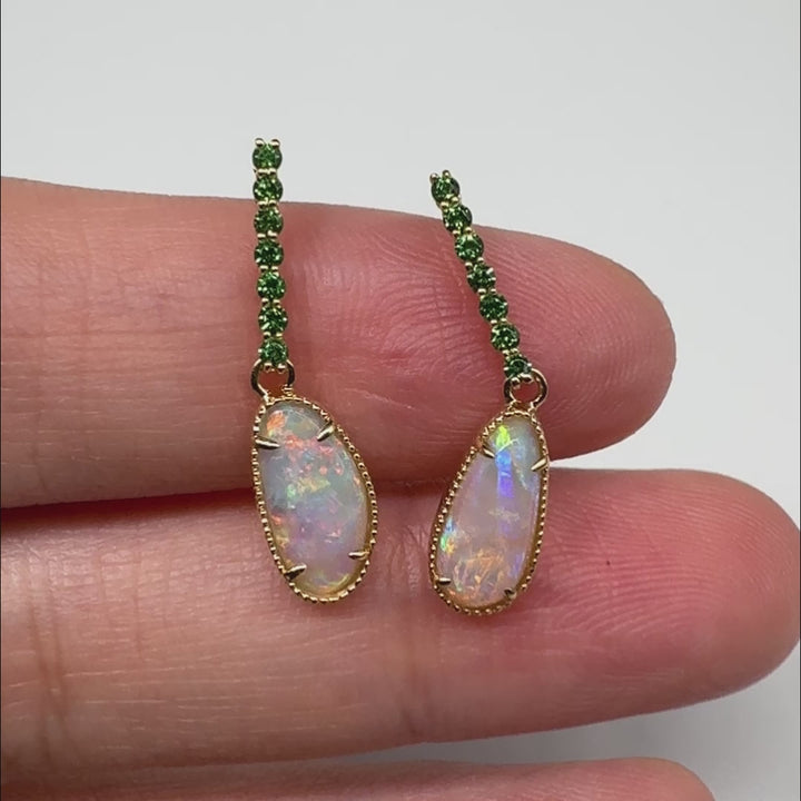 Opal Fossil Shell & Tsavorite Drop Earrings