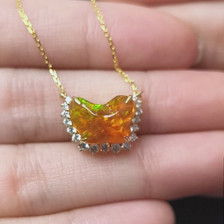 Phoenix Fire Opal Diamond Necklace