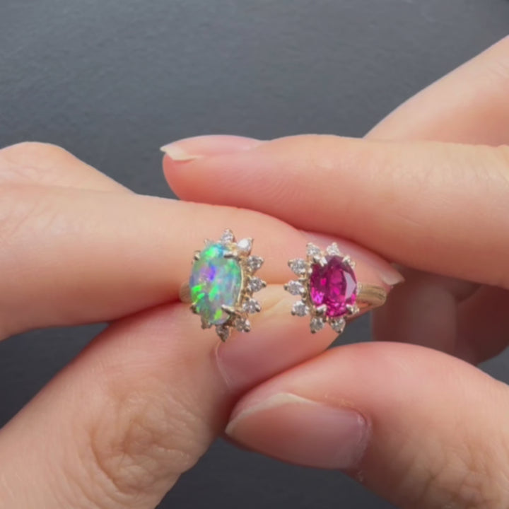 Opal and Ruby Engagement Ring with Diamonds