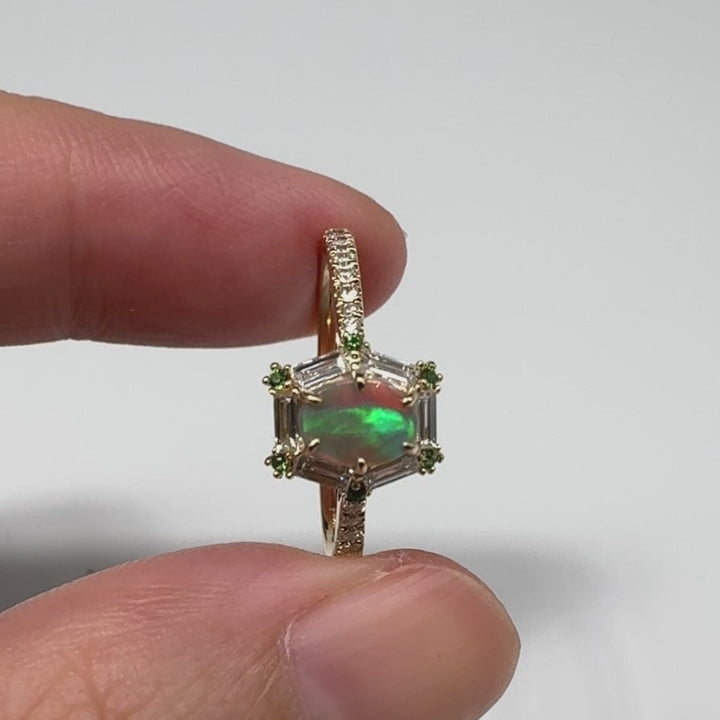 Black Opal, Baguette Diamond Ring