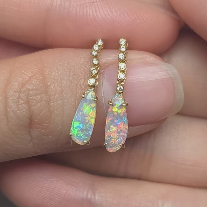 Stunning Australian Opal Diamond Drop Earrings