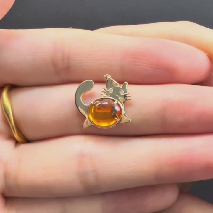 Fat Orange Cat - Fire Opal & Diamond Necklace