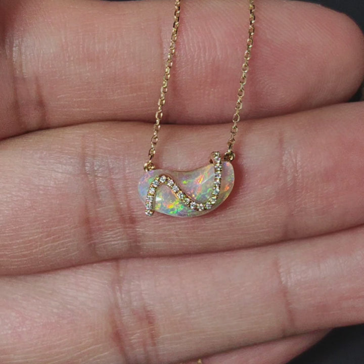 S Shaped Diamond Opal Fossil Shell Necklace