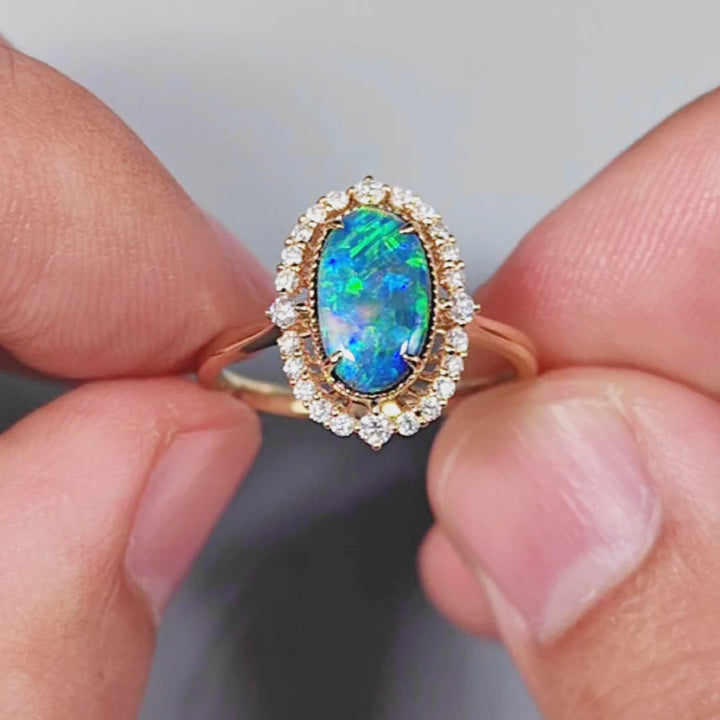 Engagement Ring Black Opal and Diamond