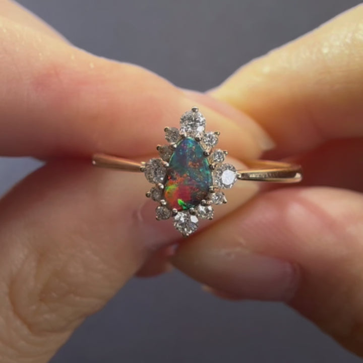 14K Gold Boulder Opal Engagement Ring with Diamonds