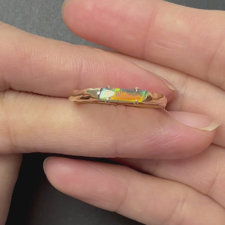 Yellow Gold Band with Australian Black Opal