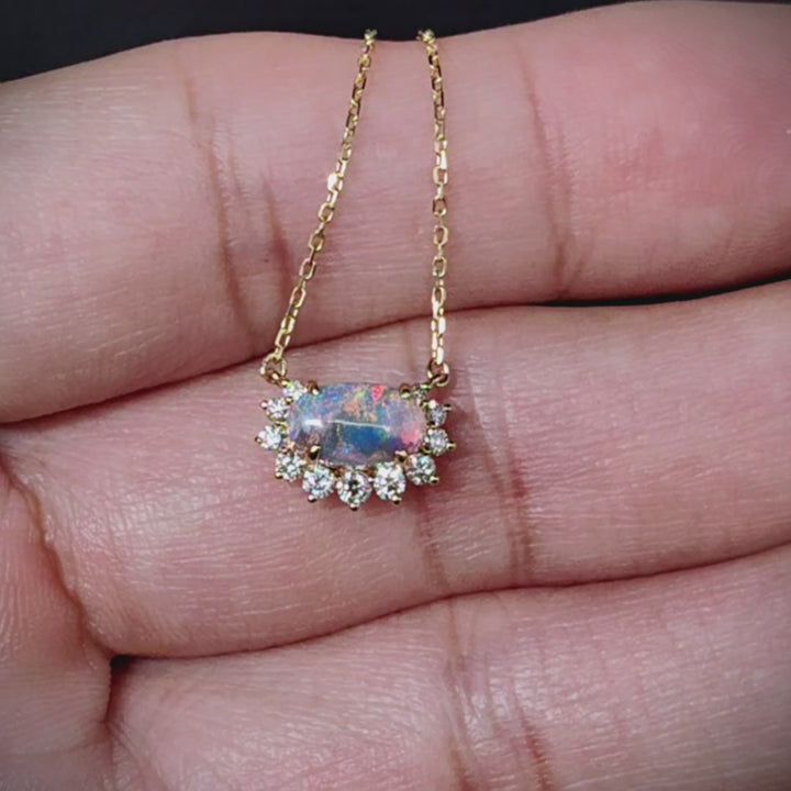 Multi Color Black Opal Halo Diamond Necklace