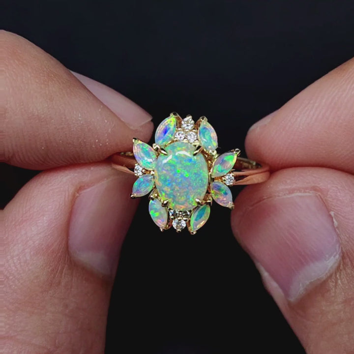 Unique Design Black Opal Diamond Ring