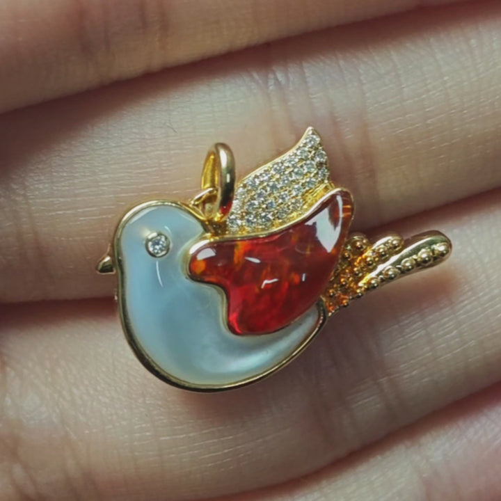 Fire Opal Diamond Pendant 18K Yellow Gold