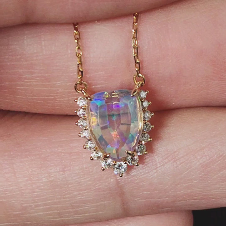 Rare Faceted Fire Opal Diamond Necklace